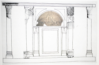 Idejna rekonstrukcija oltara s položajem lunete iz Crkve sv. Ciprijana u Gatima